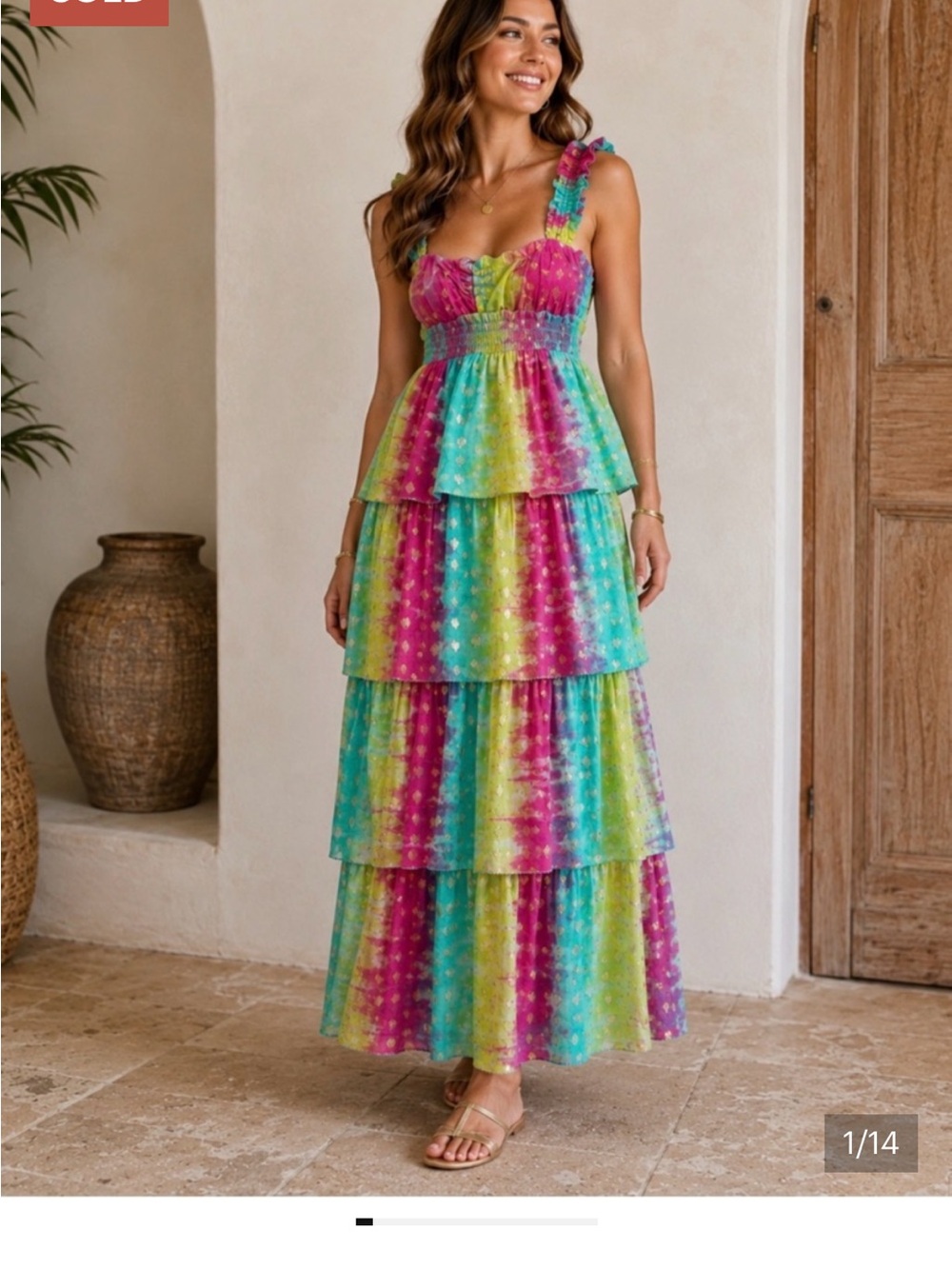 SAYLOR Leola Tiered Tie-Dye Dress with Metallic Hearts Size S  NWT